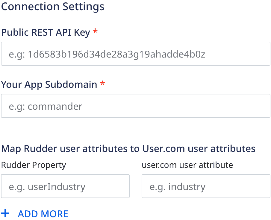 User.com connection settings