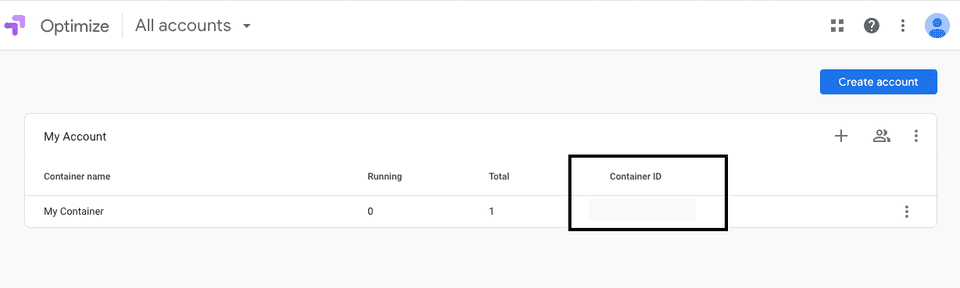 Google Optimize container ID