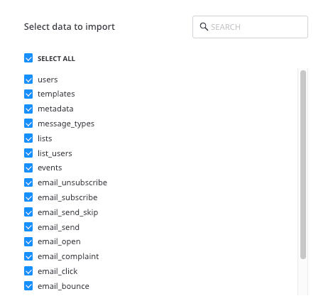 Selecting the data to import